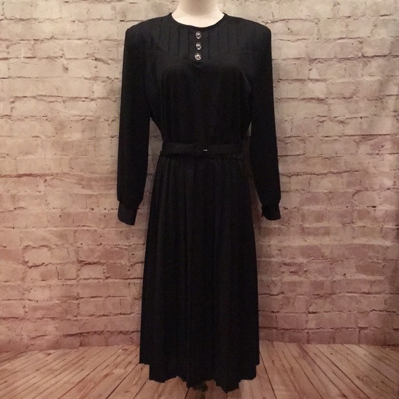 Vintage NEW 80s BLAIR Modest Secretary Dress Black - Picture 1 of 4